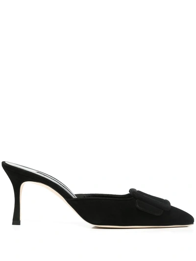 Manolo Blahnik Maysale Pinstripe Buckle Mules In Black