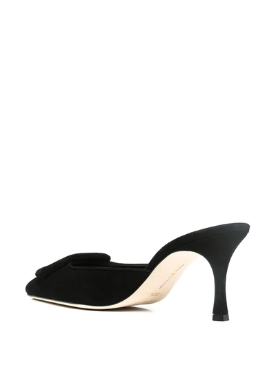 Manolo Blahnik Maysale Pinstripe Buckle Mules In Black