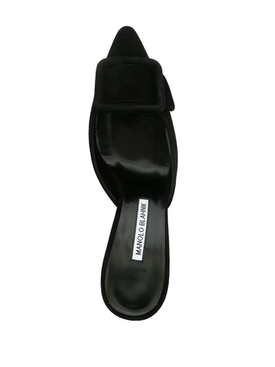 Manolo Blahnik Maysale Pinstripe Buckle Mules In Black