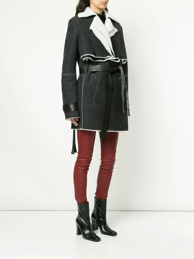 Shop Ben Taverniti Unravel Project Shearling Double Trench Coat In Black