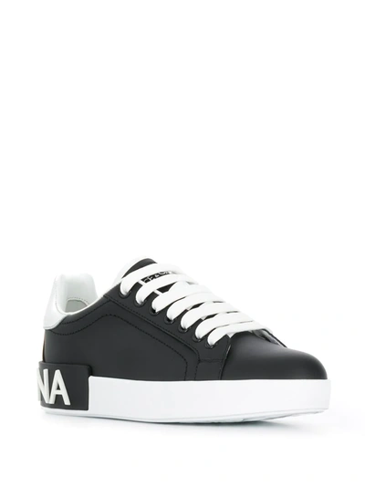 Shop Dolce & Gabbana Portofino Leather Sneakers In Black