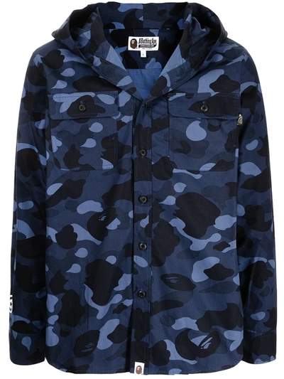 A Bathing Ape Camouflage-print Hooded Shirt Jacket In Blau | ModeSens