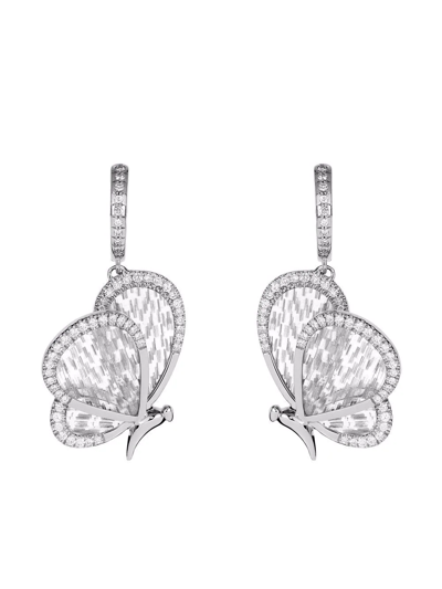 Shop Boghossian 18kt White Gold Titanium Fiber Butterfly Diamond Small Earrings In 银色
