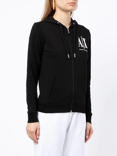 Shop Armani Exchange Logo-print Zip-up Hoodie In Schwarz