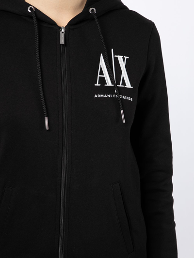 Shop Armani Exchange Logo-print Zip-up Hoodie In Schwarz