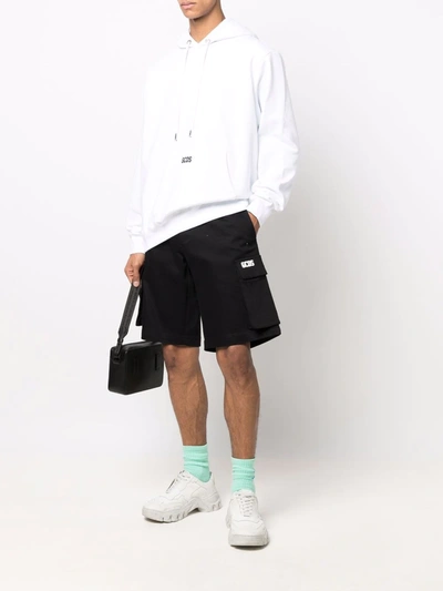 Gcds Logo-print Cotton Hoodie In Weiss