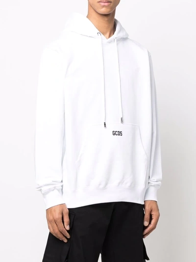 Gcds Logo-print Cotton Hoodie In Weiss