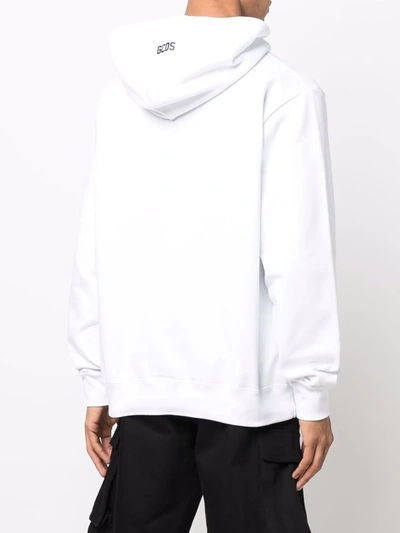 Gcds Logo-print Cotton Hoodie In Weiss