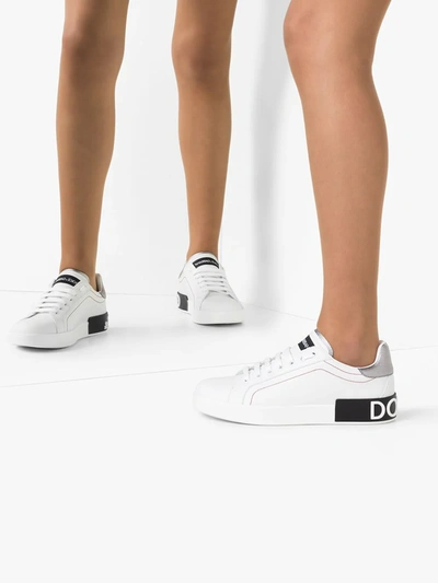 Shop Dolce & Gabbana Portofino Leather Sneakers In White