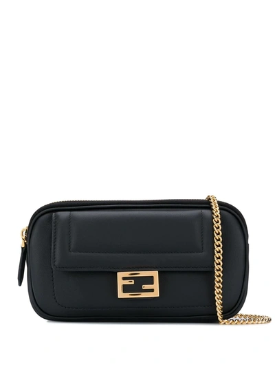 Shop Fendi Leather Shoulder Bag In Black