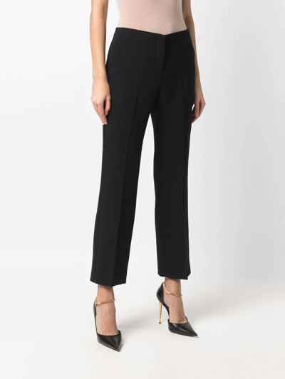 Shop Versace Pressed-crease Cropped Tailored Trousers In Black