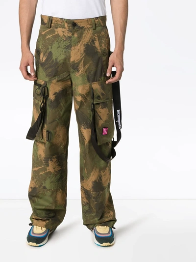 Shop Off-white Camouflage Loose Cargo Trousers In Green