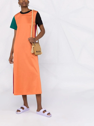 Shop La Doublej Multi-panel Short-sleeve Dress In Orange