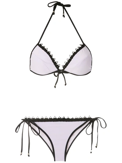 Shop Amir Slama Lace Trim Triangle Bikini Set In White