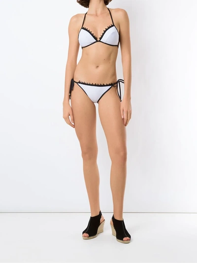 Shop Amir Slama Lace Trim Triangle Bikini Set In White
