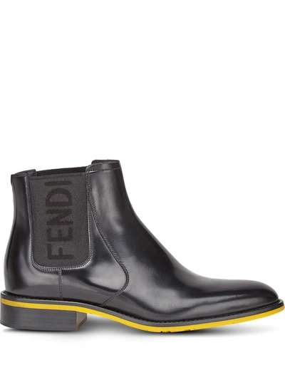 Shop Fendi Logo Panel Chelsea Boots In Black