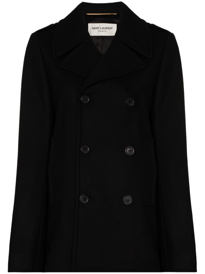 Shop Saint Laurent Double-breasted Peacoat In Black