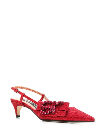 Shop Sergio Rossi Pointed Glitter Pumps In Red