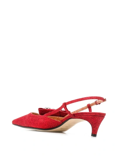 Shop Sergio Rossi Pointed Glitter Pumps In Red