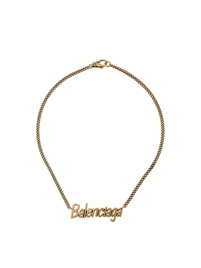 Shop Balenciaga Typo Chain Necklace In Gold