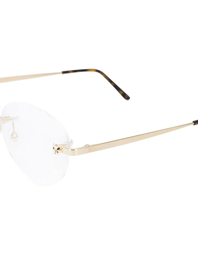 Shop Cartier Panthère Rectangular Frame Glasses In Neutrals