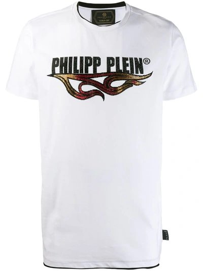 Shop Philipp Plein Round Neck Flame T-shirt In White