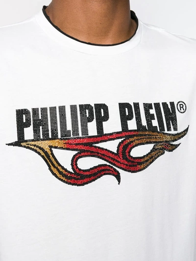 Shop Philipp Plein Round Neck Flame T-shirt In White
