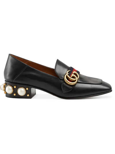 Shop Gucci Mid-heel Leather Loafer In Black