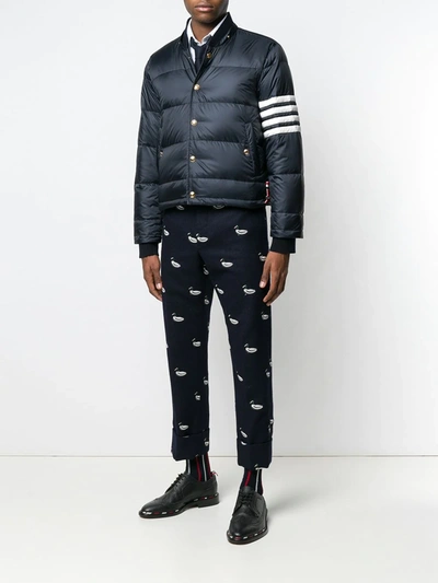 Thom Browne Navy Matte Nylon 4-bar Down Bomber Jacket In Blue