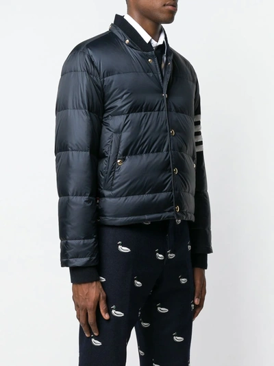 Thom Browne Navy Matte Nylon 4-bar Down Bomber Jacket In Blue