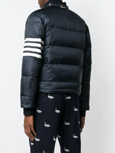 Thom Browne Navy Matte Nylon 4-bar Down Bomber Jacket In Blue