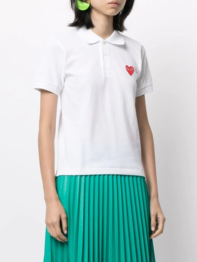 Comme Des Garçons Play Emblem Polo T-shirt Buttoned Placket In White