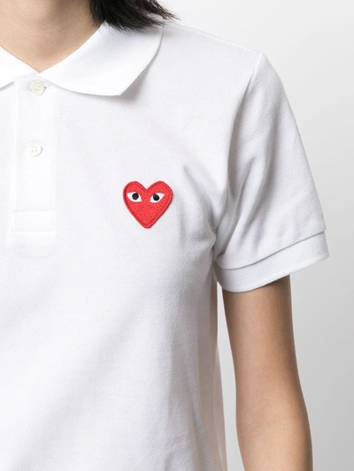 Comme Des Garçons Play Emblem Polo T-shirt Buttoned Placket In White