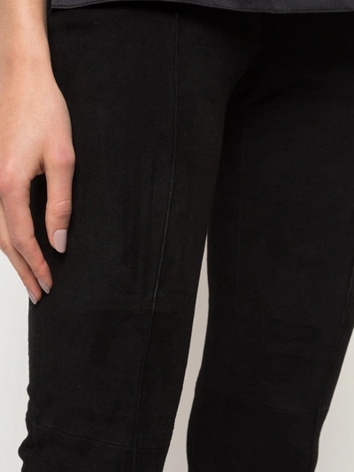 Shop Adam Lippes Kick Cropped Suede Trousers In Black