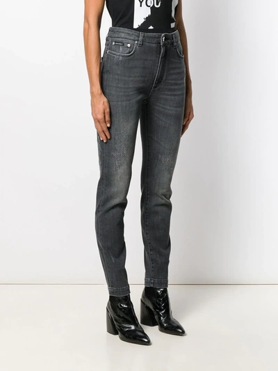 Shop Dolce & Gabbana Distressed Skinny Jeans In Grey