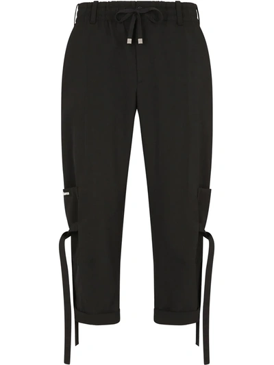 Shop Dolce & Gabbana Lace-up Cropped Jogging Trousers In Black