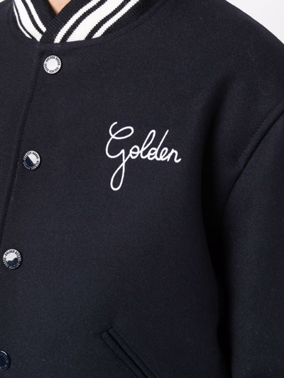 Shop Golden Goose Embroidered-logo Baseball Jacket In Blue