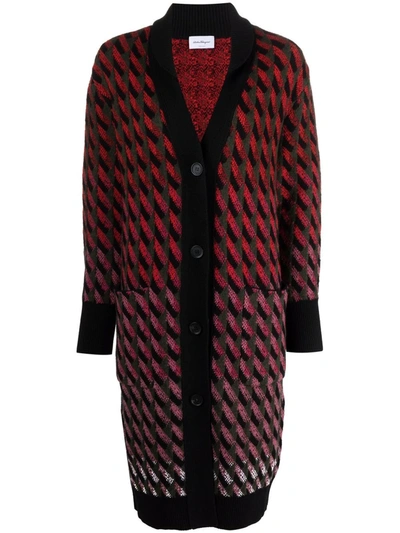 Shop Ferragamo Intarsia-knit Cardi-coat In Rot