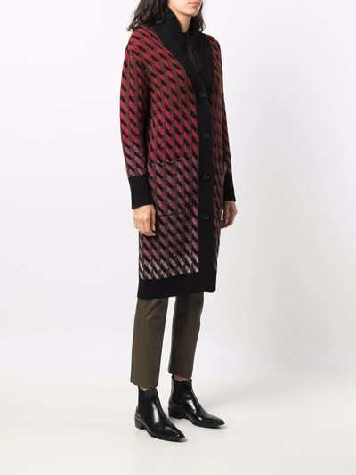 Ferragamo Pattern-jacquard Wool-blend Long Cardigan In Rot