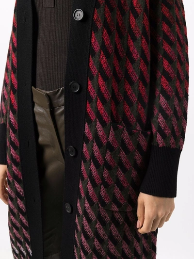 Ferragamo Pattern-jacquard Wool-blend Long Cardigan In Rot
