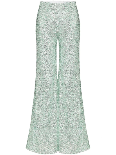 Shop Halpern Sequinned Flared Trousers In Green