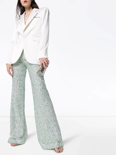 Shop Halpern Sequinned Flared Trousers In Green