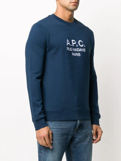 Shop Apc Embroidered Logo Sweatshirt In Blue