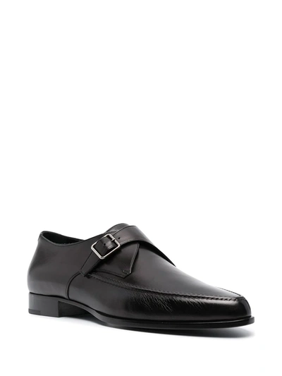 Saint Laurent Marceau Leather Monk-strap Shoes In Black