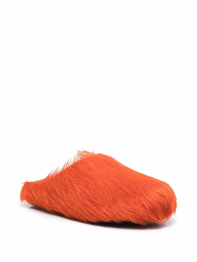 Marni Orange Long Hair Calfskin Fussbett Sabot In Orange
