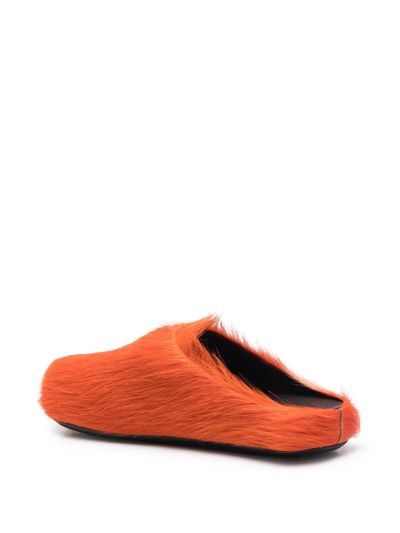 Shop Marni Fussett Sabot Calf-hair Mules In Orange