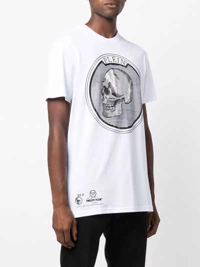Shop Philipp Plein Outline Skull Crystal Cotton T-shirt In 白色