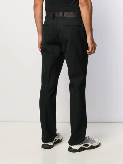 Shop Fendi Logo Waistband Tailored Trousers In Black