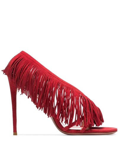 Shop Aquazzura Wild Fringe 105mm Sandals In Red