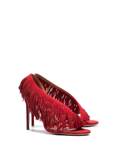 Shop Aquazzura Wild Fringe 105mm Sandals In Red